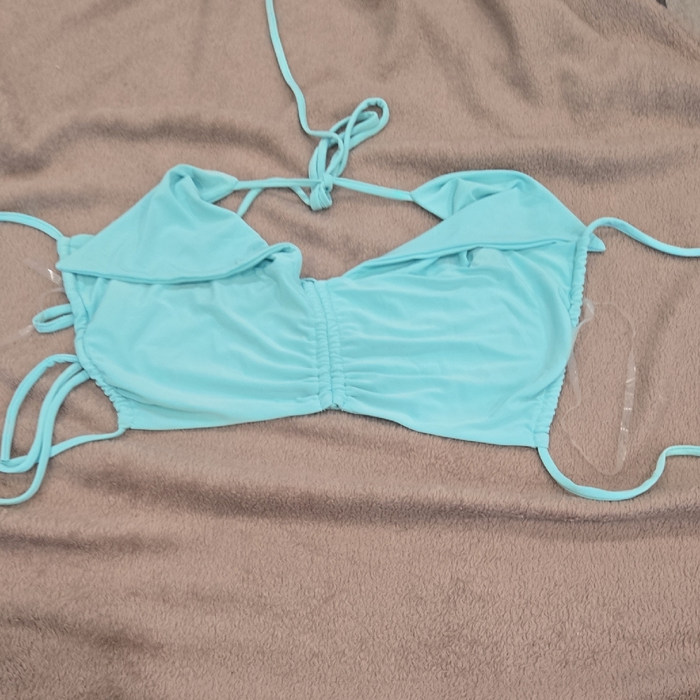 Classic Blue Triangle Bikini Top with Ruched Detail